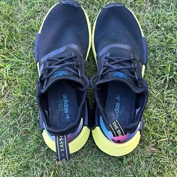 Adidas NMD R1 Core Black Pulse Yellow Blue Boost Shoes - Picture 9 of 11